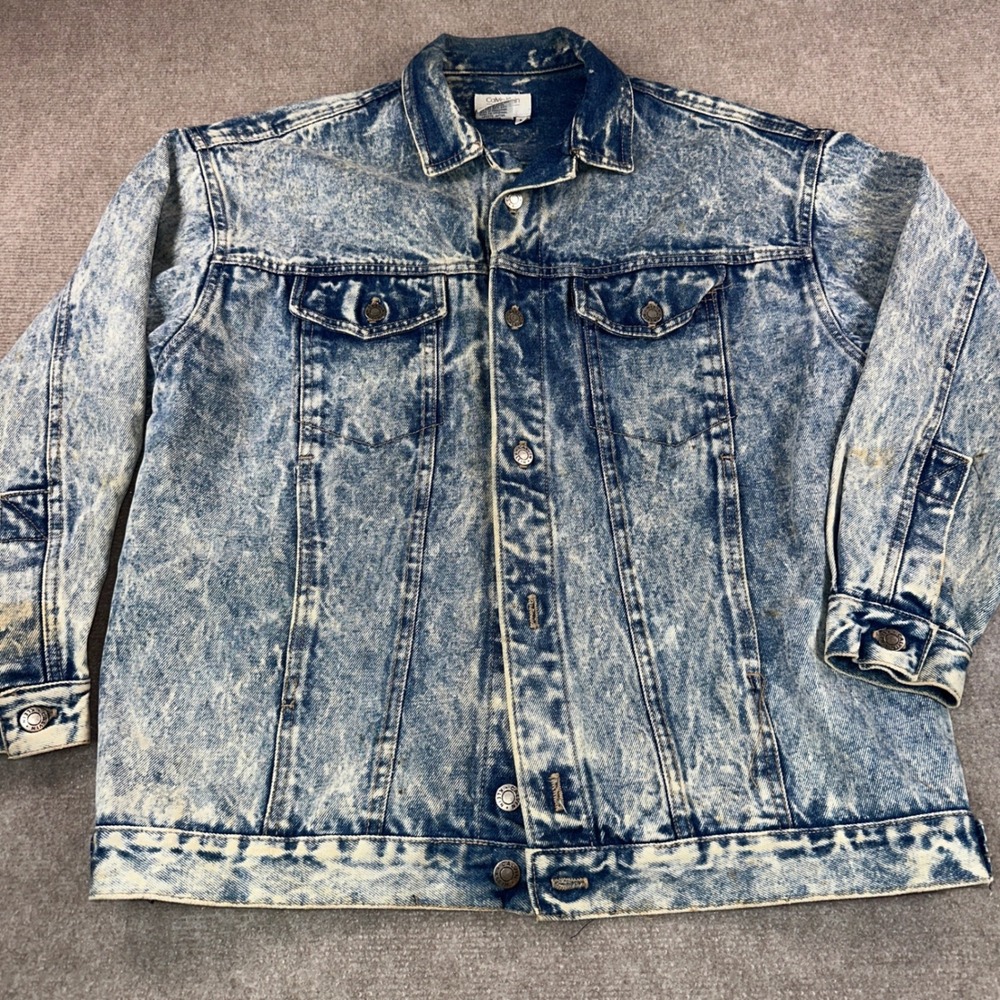 Vintage Calvin Klein Sport Acid Wash Denim Jacket Blue Trucker USA Made Medium